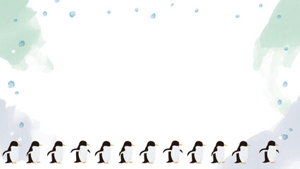涼しげなペンギンの背景フレームイラスト