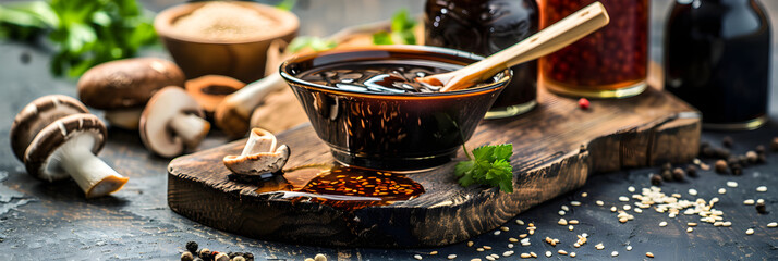 Exploring Culinary Substitutes for Oyster Sauce: From Soy and Miso to Worcestershire and Hoisin, Wide Variety of Flavorful Ingredients - obrazy, fototapety, plakaty