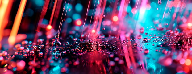 neon lines falling like raindrops create a dynamic and visually interesting abstract scene....
