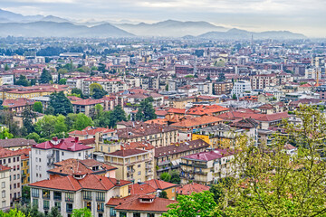 Bergamo panorama aerial view in Italy, Europe