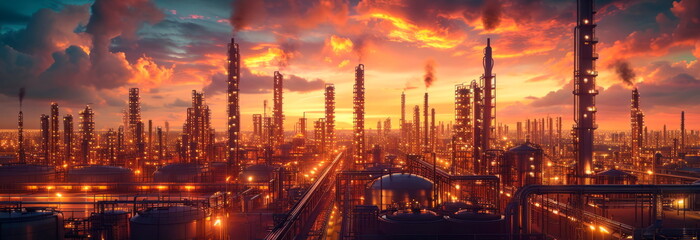 Obraz premium oil refinery with pipelines, storage tanks and processing plants in a vast industrial landscape . Generative AI