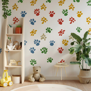 child's room into a wild adventure with our captivating seamless jungle animal footprint patterns. 3d render.
