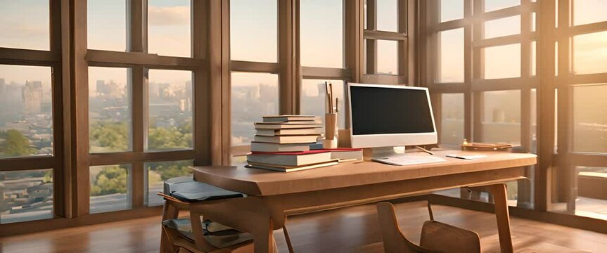 study table with a window in front of it