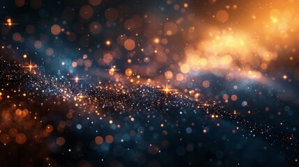 Abstract dark background with blurring gold dots. Magic Christmas background - obrazy, fototapety, plakaty