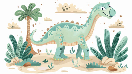 Cute colored dinosaur doodle. Vector illustration in c