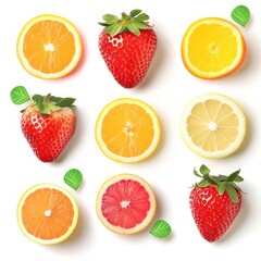 Digital sticky notes designed as cute fruits like strawberries and oranges each with to-do lists and reminders