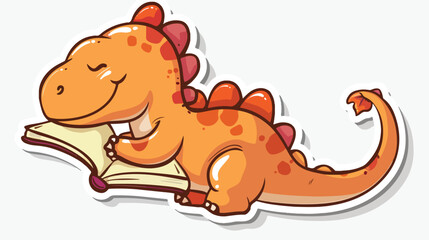 Cute dinosaur reading book Cartoon Sticker vector Illustration