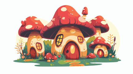 Cute Fantasy Mushroom House Vector Cartoon Illustration
