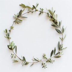 A minimalist Boho frame with single twigs of olive branches encircling a clear space.