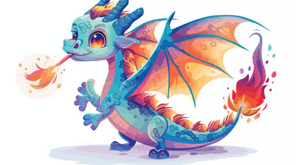 Cute flying dragon. Cartoon fantasy character isolated