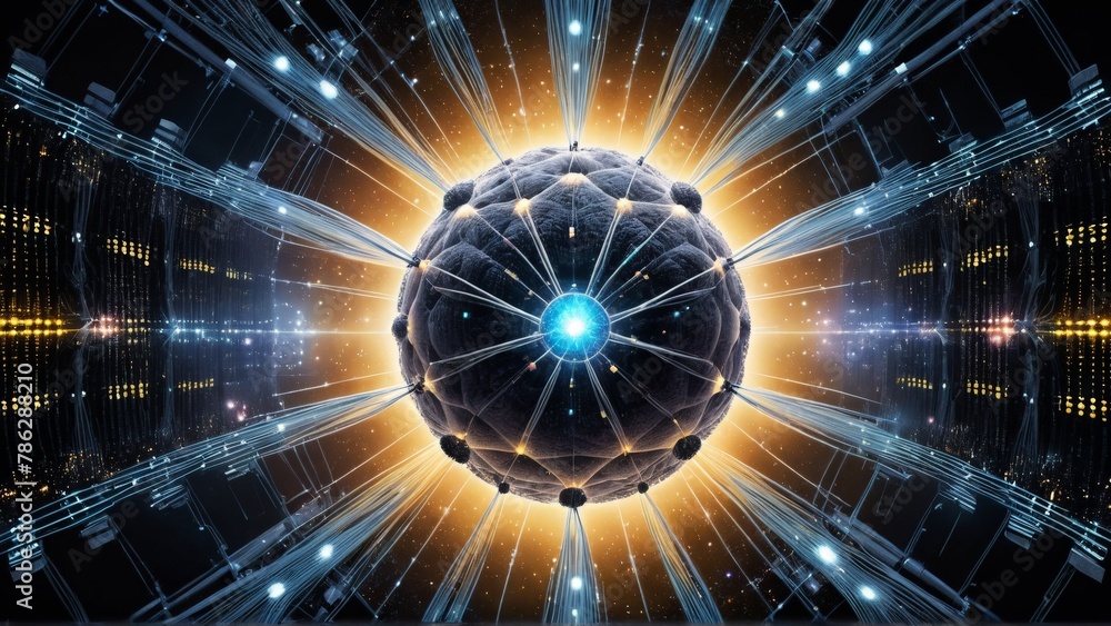 Poster 3d rendering artificial intelligence ai research and development for future of human life.