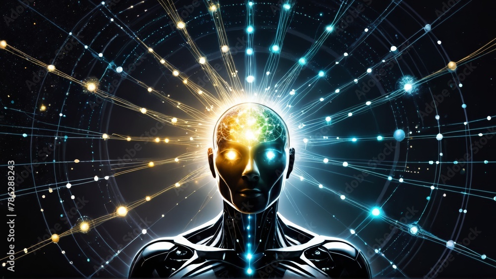 Poster 3d rendering artificial intelligence ai research and development for future of human life.