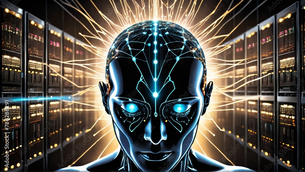 Poster 3d rendering artificial intelligence ai research and development for future of human life.