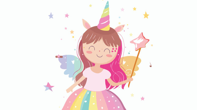 Cute Girl Character Adorned In A Pink and Rainbow Unic