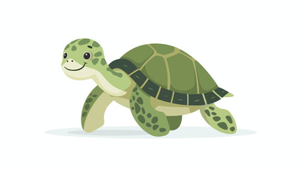 Cute green turtle cartoon flat vector isolated on white