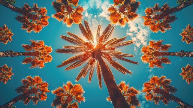 An image featuring palm tree photos portraying a mandala a symbol of sacred geometry