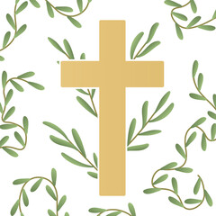 golden christian cross with floral decoration; design element for first holy communion, baptism invitations and greeting cards - vector illustration - 786288619