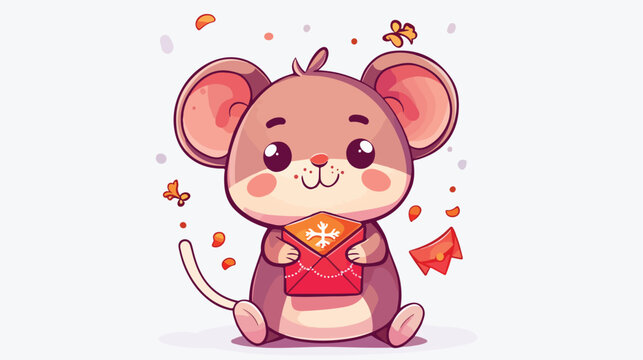 Cute happy chibi mouse with lucky envelope lovely animal