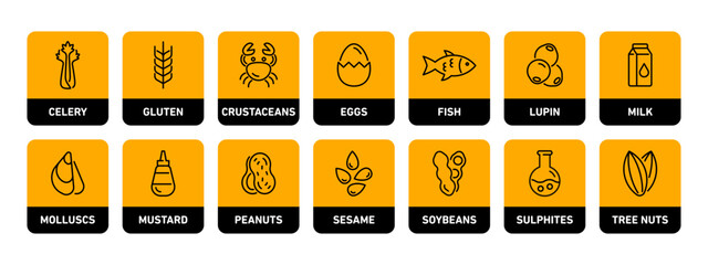 Food allergens vector icons set