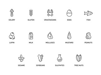 Food allergens vector icons set - obrazy, fototapety, plakaty