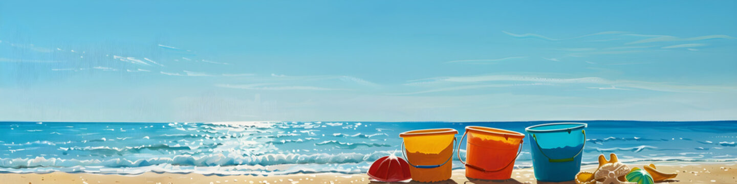 seaside seascape with buckets and spades