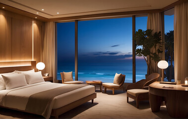 Beachside hotel room in the moonlight