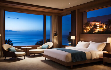 Beachside hotel room in the moonlight