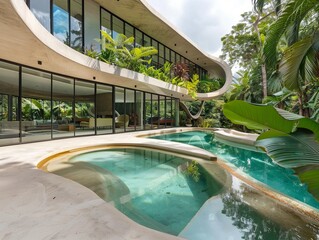 A residence with a pool out front in a residential area