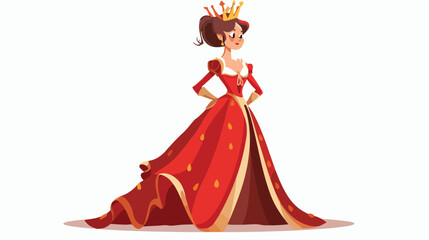 Cute queen in red dress. Fairytale medieval character