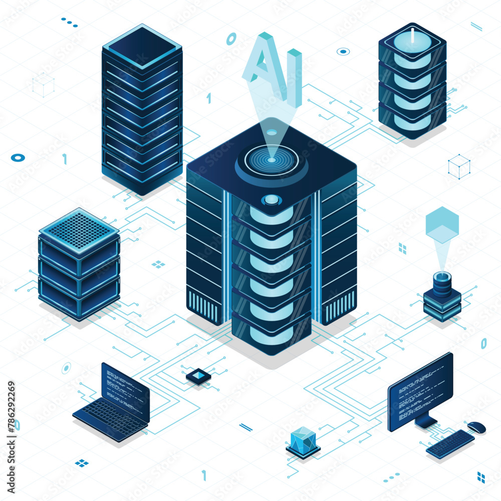 Poster isometric artificial intelligence technology. isometric cloud computing concept. artificial intellig