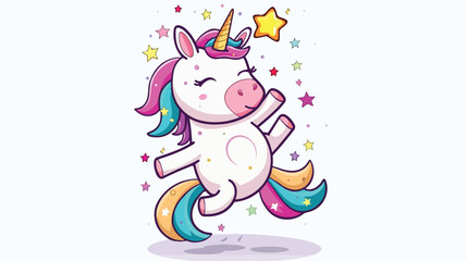 Cute unicorn dancing like a star. Comic character and