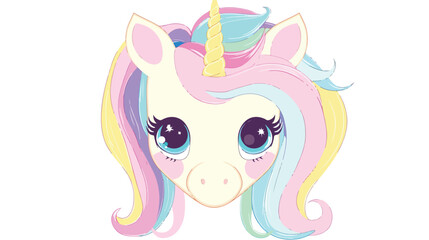 Cute unicorn face head.Vector cartoon character Illustration