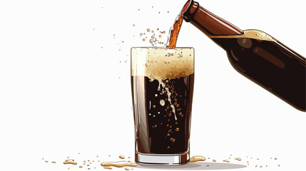 Dark beer being poured into a glass creating a foamy  - obrazy, fototapety, plakaty