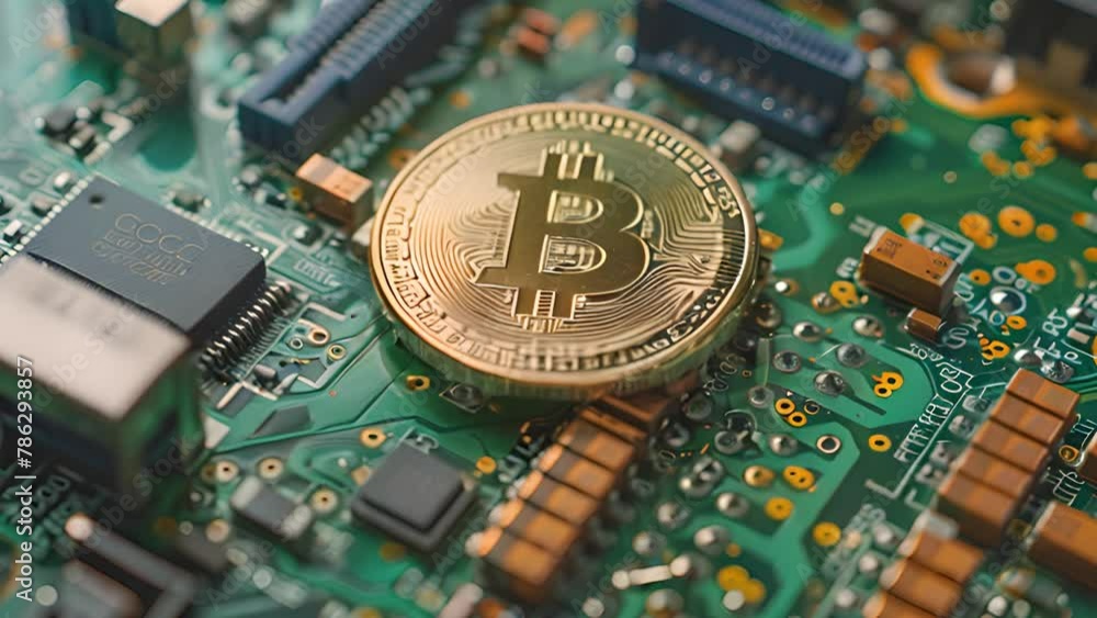 Aufkleber Bitcoin Positioned on Printed Circuit Board