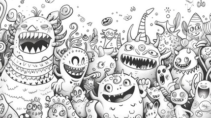 Adorable Monster Doodle Art for Coloring Backdrops Decals Logos Emblems and beyond