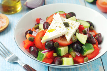 A bowl with traditional Greek salad Horiatiki