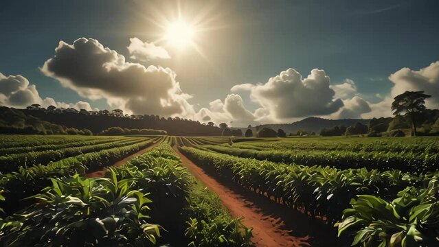 Tranquil Sunrise Over coffe farm Fields