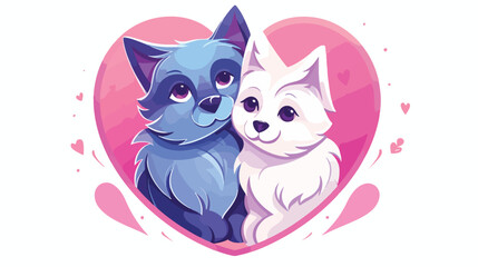 Dog Cat Together Heart Tails Vector Logo illustration