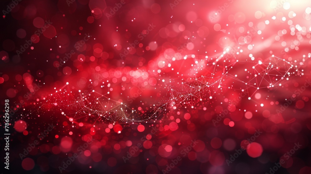 Aufkleber Red polygon tech network with connect technology background. Abstract dots and lines texture background. 3D render.