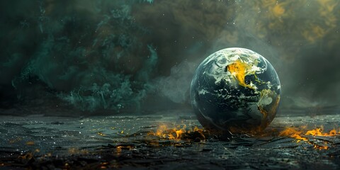 A Scorched Globe Visualizing the Transformation Caused by Global Warming from Industrial Excess - obrazy, fototapety, plakaty