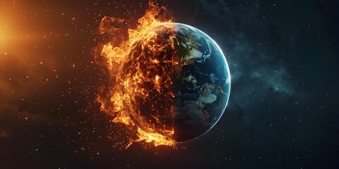 The Earth s Fate A Fiery Portrayal of Industrial Excess and Environmental Crisis Facing Our Fragile Planet - obrazy, fototapety, plakaty