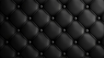Close up of a black leather couch with button details