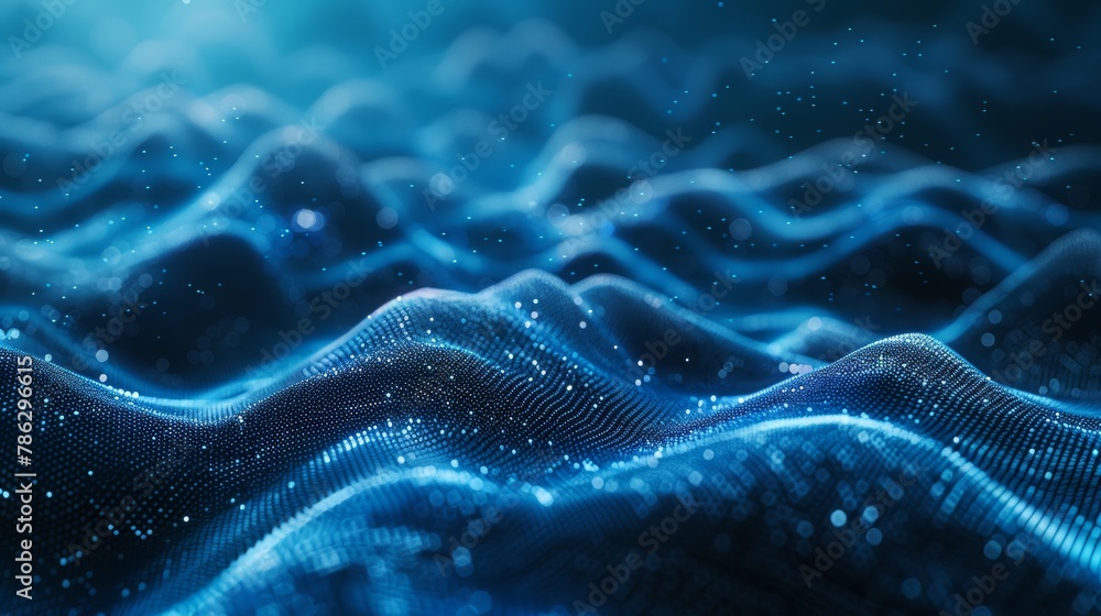 Poster 3D rendering of abstract blue futuristic background. Big data visualization. Digital wave of particles.