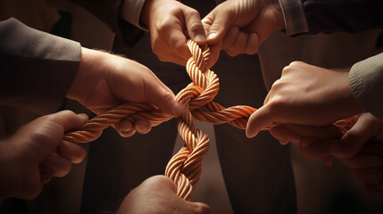 Business world, strong leadership and teamwork are the ropes that bind a company's strength, fostering support and partnership within the team. Concept of business teamwork.