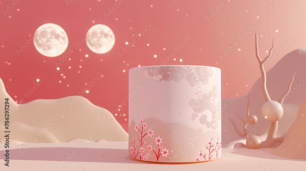 Poster the medium moon is the background of this abstract cylinder box. it's a chinese mid autumn festival 