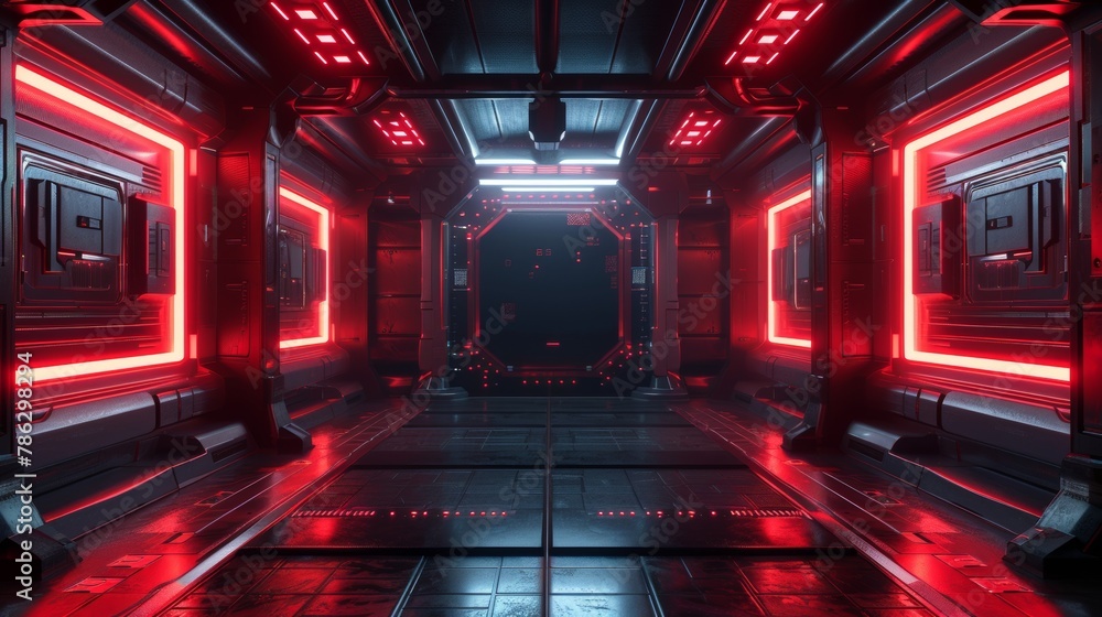Aufkleber an empty dark room with a modern futuristic sci-fi background. illustration in 3d.