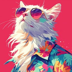 funny cat in sunglasses and colorful shirt