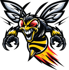 Angry honey bee, mascot logo design, vector illustration.