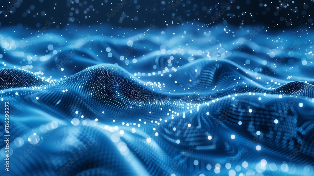 Poster The texture background for this design is a dot white blue wave light screen gradient texture background. Abstract technology big data background. 3D rendering.