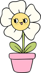 Retro flower in pot Pastel Doodle Drawing Cartoon 